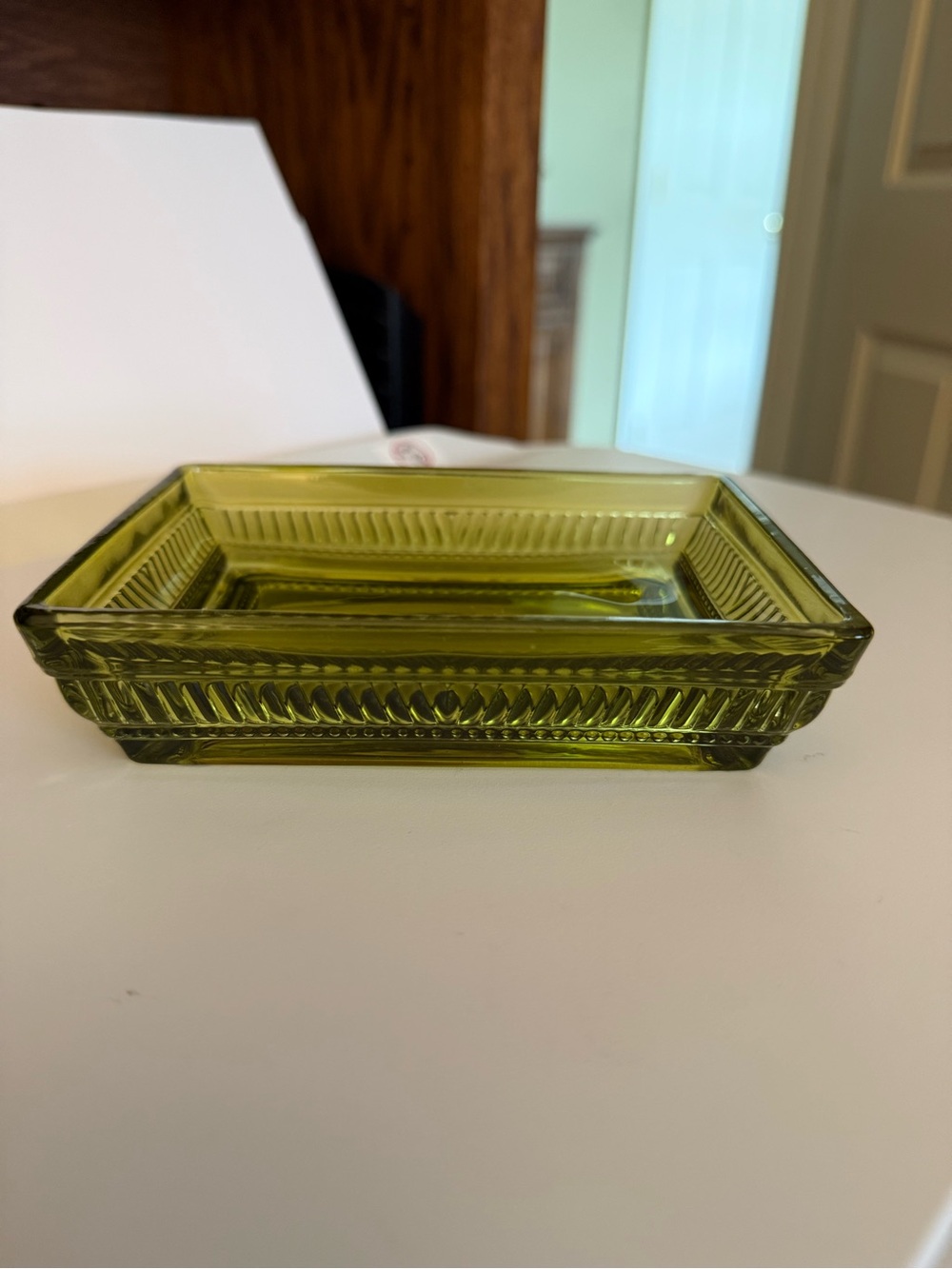 Vintage Olive Green Glass Soap Dish
